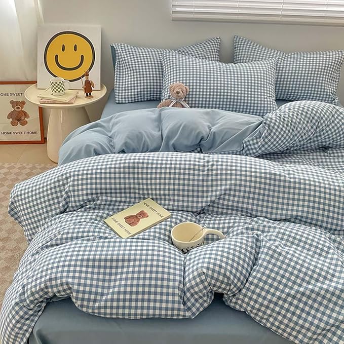 Nayoroom Blue Gingham Duvet Cover Set King Plaid Checkered Bedding | Reversible, Modern Coastal, Dorm Bedding, Soft Breathable Washed Microfiber, All-Season Comfort, Hidden Zipper, 4 Corner Ties