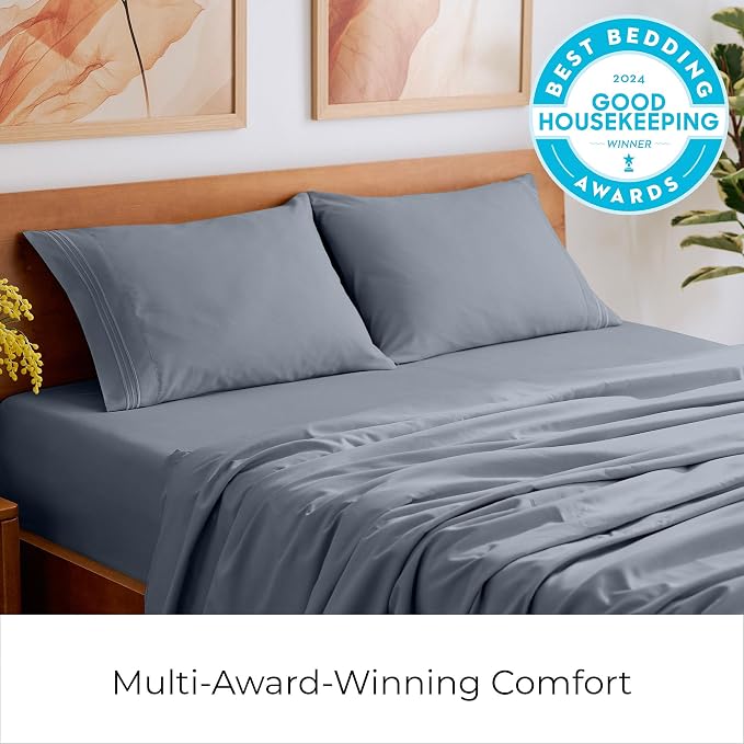 Mellanni Iconic 5-Piece, Ultra Soft Sheet Set (Split King, Mineral Gray) | 10M+ Sleepers. Lab-tested: Sleeps Cool, Stays Bright, Strong, Smooth. Good Housekeeping Best Bedding, 7 yrs running.