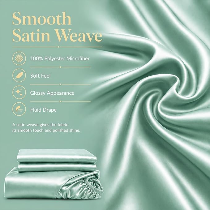 CozyLux Satin Sheets King, 4-Piece 14-Inch Deep Pocket Sheet Set | OEKO-TEX Certified Silky Soft Sheet Set for Hair & Skin, Luxurious Silky-Smooth Satin for Elegant Bedroom Decor, Aqua