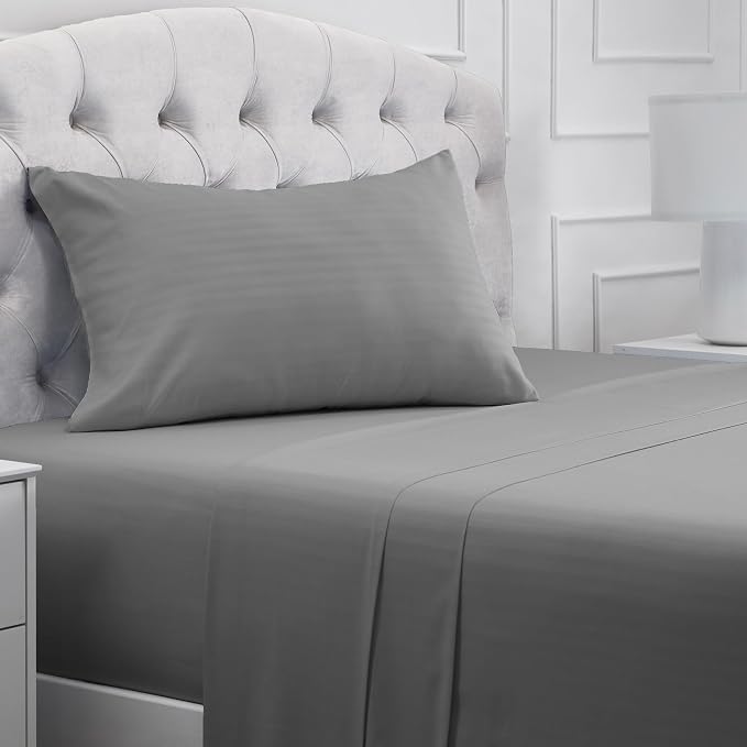 Mellanni Iconic 3-Piece, Ultra Soft Sheet Set (Twin, Striped Gray/Silver) | 10M+ Sleepers. Lab-tested: Sleeps Cool, Stays Bright, Strong, Smooth. Good Housekeeping Best Bedding, 7 yrs running.