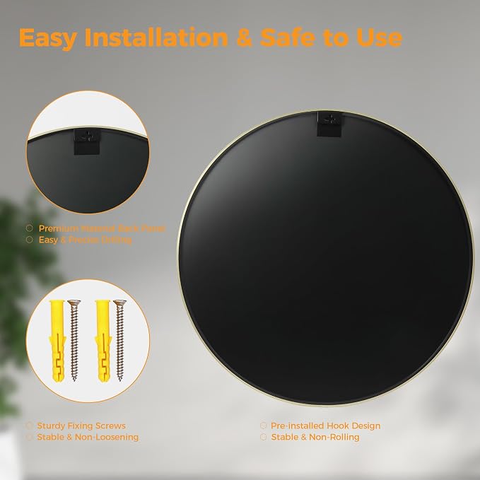 Sweetcrispy Round Bathroom Wall Mirror, Vanity Mirror, 30 Inch | Matte Metal Frame, Wall Mounted, Over Sink, Entryway Decor, Bedroom Decor, Gold