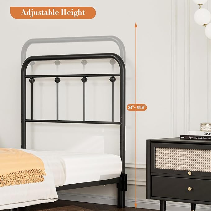 Victorian Metal Twin/Twin XL Headboard, Adjustable Height, Black | Sturdy Steel Twin Size Head Board Only, Bed Frame Brackets Adapter, Farmhouse Vintage Style, Easy Assembly