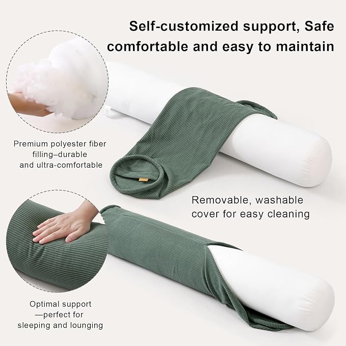 Corduroy Body Pillow, Round Bolster Cylinder Pillow for Adults, Soft Long Support Pillow for Bed & Sofa, Removable Washable Cover,59 x 7.87 Inches,Peacock Blue