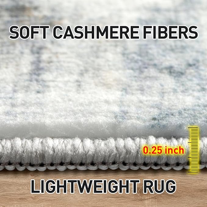 2'6''x8' Runner Rugs Washable Rug:Modern Abstract Hallway Blue Multi Carpet | Non-slip TPE backing makes this washable soft low-pile rug safe & durable, Pet-friendly decor for dining room,nursery,office