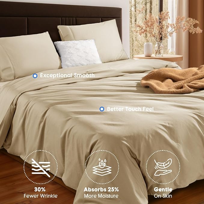 SONORO KATE 1000 Series 100% Egyptian Cotton Queen Duvet Cover Set,3PC | Long Staple Cotton,Sateen Weave,Soft,Breathable,Luxury Hotel Bedding,All-Season,Hidden Zipper Closure,Beige