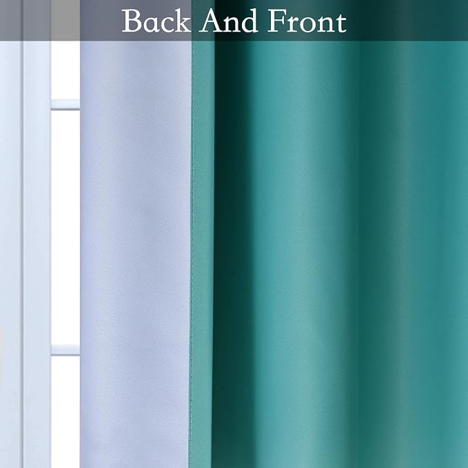 SimpleHome Teal to Grey White Ombre Room Darkening Curtains 63 Inch | Curtains for Living Room,Light Blocking Thick Thermal Insulated Grommet Window Curtains Drapes for Bedroom, 2 Panels,52Wx63L