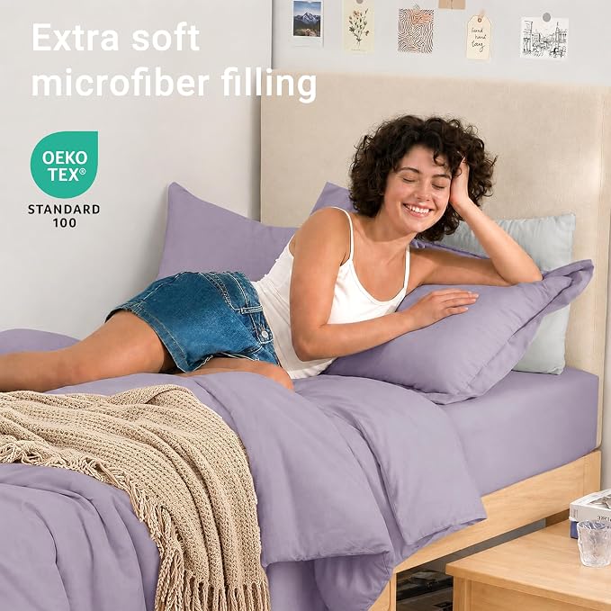 5 Pieces Twin XL Comforter Set, Soft Bed in a Bag Twin XL Size, All Season Bedding Set with Comforter, Flat Sheet, Fitted Sheet, Pillowcases & Shams, Lavender