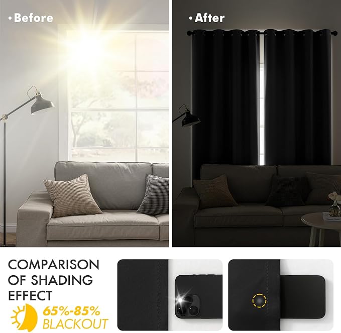 MIULEE Black Blackout Bedroom Curtains Drapes 96 Inch Long 52"x96" | Grommet Top, Room Darkening Window Drapes, Privacy Protection, Thermal Insulated, Heat Blocking, Light Blocking