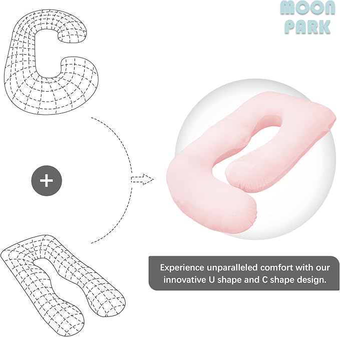 MOON PARK Pregnancy Pillows for Sleeping - U Shaped Full Body Maternity Pillow with Removable Cover - Support for Back, Legs, Belly, Hips - 57 Inch Pregnancy Pillow for Women - Pink