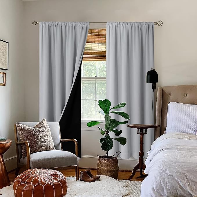 BGment Light Grey 100% Blackout Curtains for Bedroom 72 Inch Length | Thermal Insulated Soundproof, Light Blocking Dark, Black Out Curtains for Living Room, 2 Panels, 52 x 72 Inch