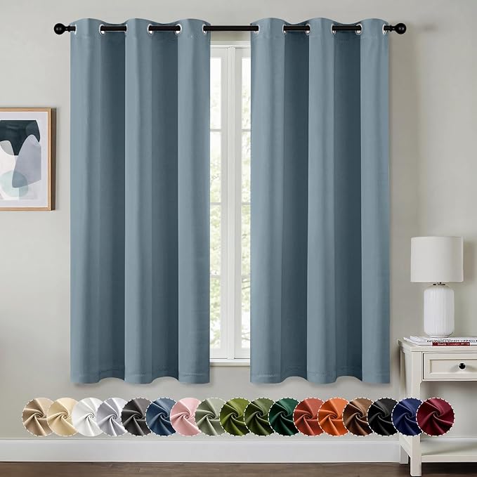 MIULEE Blackout Curtains for Bedroom 2 Panel 40 x 54 Inch Long Greyish Blue | Thermal Insulated, Living Room Darkening Grommet Drapes, Noise Reducing, Light Blocking Window Treatments
