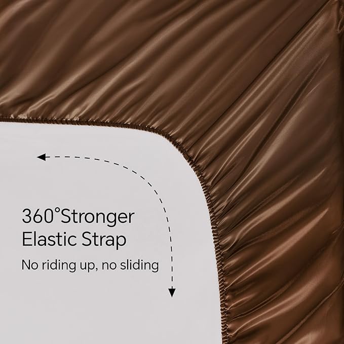 BEDELITE Satin Sheets Queen Size Bed Set, Brown, 4 Pieces | Luxury Silky Bed Sheets, 15 Inch Deep Pocket, Similar to Silk, Soft and Cooling, Reduces Friction, Gentle on Hair and Skin