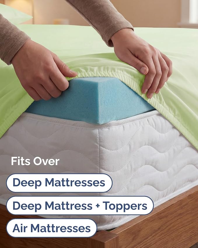 Extra Deep Twin XL Sheet Set - 4 Piece College Dorm Room - Light Sage | College Dorm Room Essentials, Easy & Secure Fit, Ultra-Soft, Wrinkle & Fade Free, Comfy Sheets Set with Extra Deep Pockets