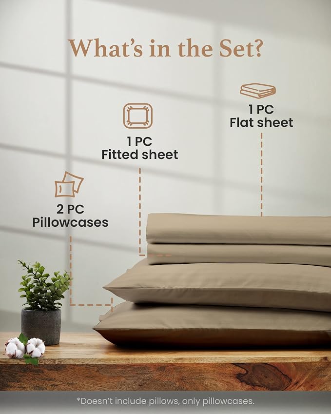 Good Sleep Bedding 100% Egyptian Cotton King Size Sheets Set, 4 Piece Silky Sateen Weave King Bed Sheets, Ultra-Soft & Durable Hotel Luxury, 16" King Size Sheets Deep Pocket Set - Taupe