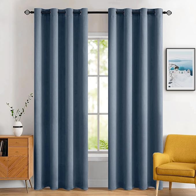 MIULEE Stone Blue Blackout Bedroom Curtains Drapes 84 Inch Long 52"x84" | Grommet Top, Room Darkening Window Drapes, Privacy Protection, Thermal Insulated, Heat Blocking, Light Blocking