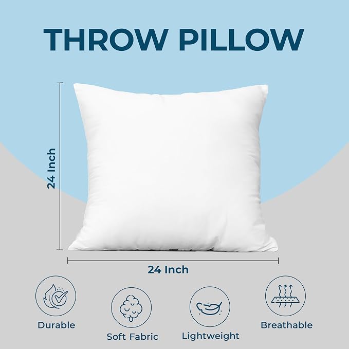 Utopia Bedding Throw Pillows, Decorative 24 Pillow Inserts, Set of 4 | Down alternative pillow insert with plush fluffy fill for beds sofas couches and chairs. Suitable for indoor outdoor use.