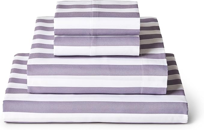 Mellanni Iconic 4-PC, Ultra Soft Sheet Set (Full, Oxford Stripe Hazy Lilac) | 10M+ Sleepers. Lab-tested: Sleeps Cool, Stays Bright, Strong, Smooth. Good Housekeeping Best Bedding, 7 yrs running.