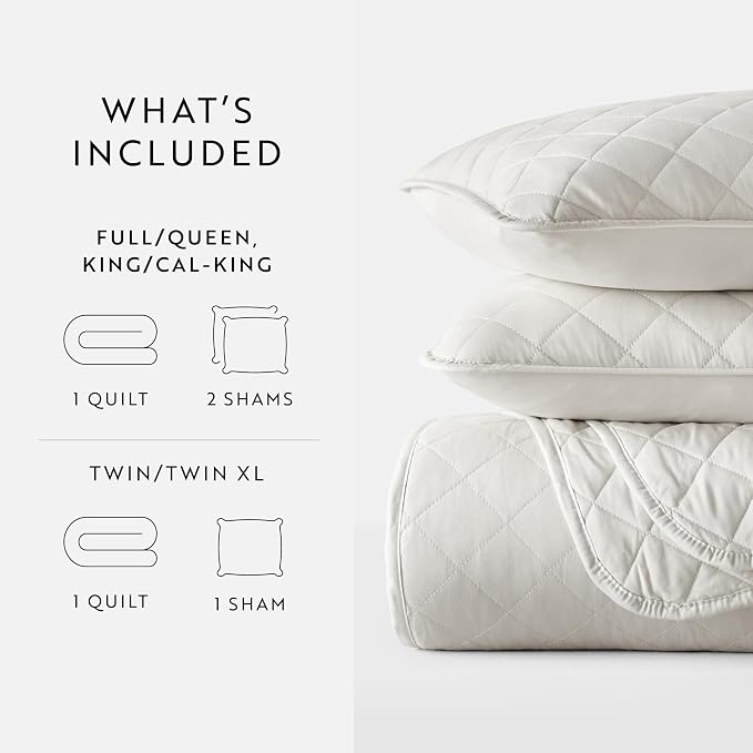 Merit Linens Modern Quilt Coverlet Soft Set in Diamond Stitching - Twin/TwinXL Natural