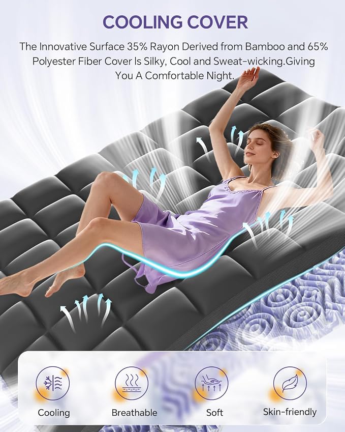 Dorm Room Essentials Dual Layer 5 Inch Memory Foam Mattress Topper Twin XL | 3 Inch Pillow Top Mattress Pad Cover and 2 Inch Gel Memory Foam for Back to School, 7-Zone Egg Crate & 2-in-1 Design (Black)