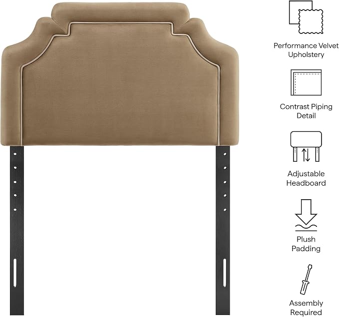Modway Magnolia Twin Size Stain-Resistant Performance Velvet Headboard in [ Color] - Padded Cushioned Headboard with Adjustable Mounting Positions