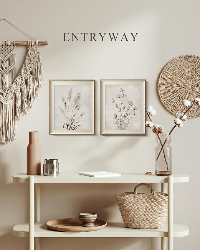 VIYYIEA Framed Botanical Wall Art Set of 2, Wildflower and Pampas Grass Canvas Prints, Minimalist Nature Home Decor, Elegant Living Room Bedroom Office Wall Decorations, 10x12 Inch