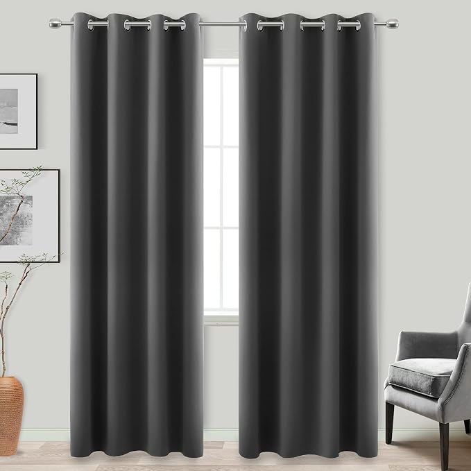KOUFALL Thick Blackout Curtains for Tall Living Room 2 Panels Set 90 Inches Long Room Darkening Heavy Deadening Sound Proof Curtain for Window Doorway,52x90 Length Charcoal Dark Grey