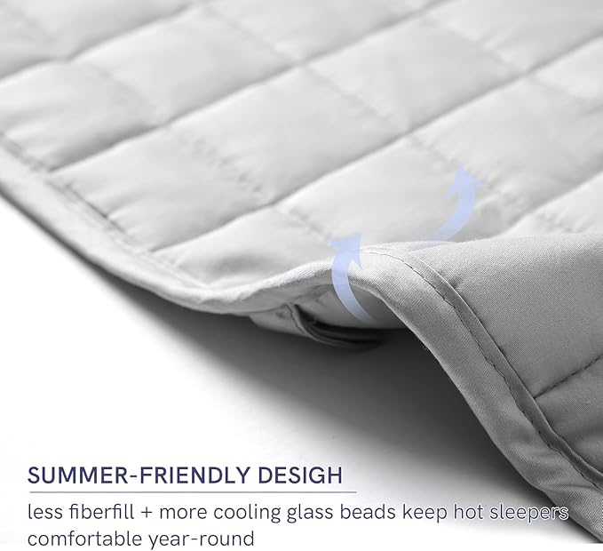 YnM Oeko-Tex Certified Premium 60 x 80 Inch 20 Pound Cotton Calming Heavy Weighted Blanket with Glass Beads for Queen and King Beds, Light Grey