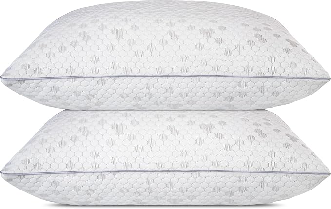 HIMOON Shredded Memory Foam Pillows, Medium Firm Standard Size Pillows 2 Pack,Couples Bed Pillows for Side Back Stomach Sleepers Set of 2