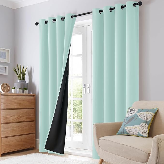 SimpleHome Aqua 100% Blackout Curtains Room Darkening Living Room 90 Inch | Curtains for Bedroom,Thermal Insulated Grommet Window Drapes,Curtains for Living Room with Black Back,52 x 90 Inch,2 Panels
