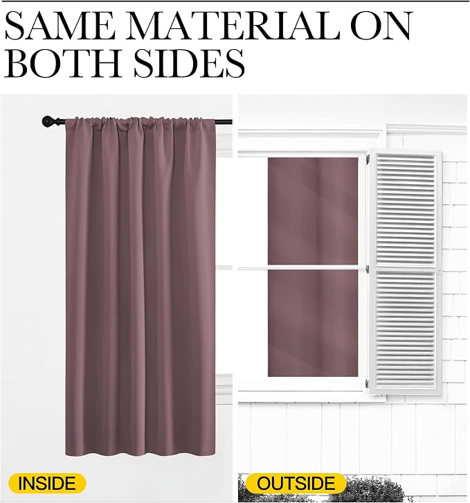 NICETOWN Room Darkening Curtains for Bedroom - Home Decoration Privacy Protection Thermal Insulated Solid Drapes/Draperies for Sliding Glass Door (Dry Rose, Set of 2, 34 x 84 inches)