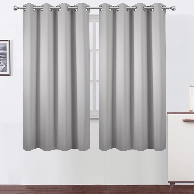 Light Grey Blackout Curtains 52 x 63 Inch Length/Set of 2 Curtain Panels/Thermal Insulated Room Darkening Blackout Curtains for Bedroom