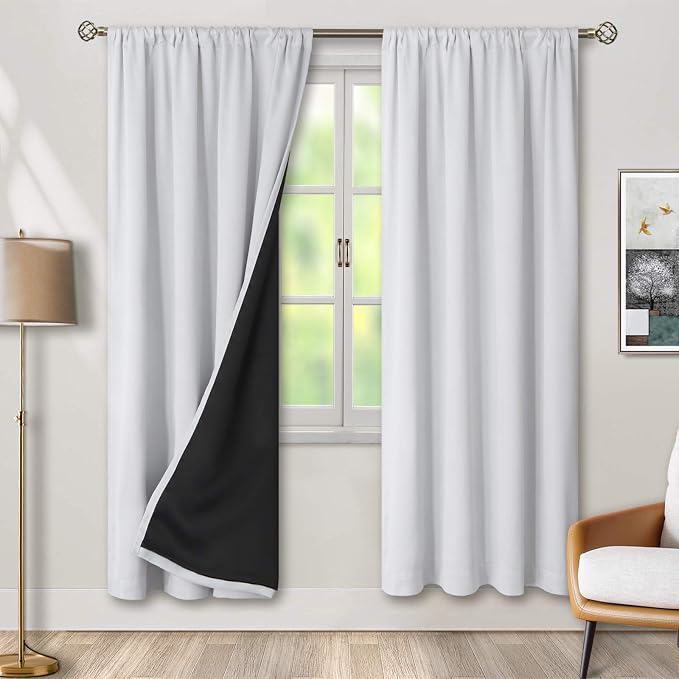 BGment Greyish White Blackout Curtains for Bedroom 84 Inch Length 2 Panels | Thermal Insulated Curtains, 100% Black Out Curtains, Noise Reduce Light Blocking Winter Curtains, 38 x 84 Inch