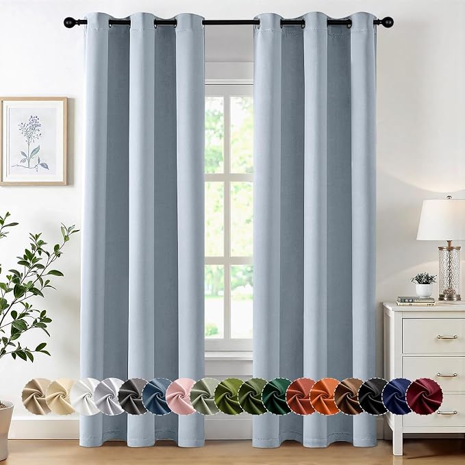 MIULEE Blackout Curtains for Bedroom 2 Panels 40 x 72 Inch Long Light Blue | Thermal Insulated, Living Room Darkening Grommet Drapes, Noise Reducing, Light Blocking Window Treatments