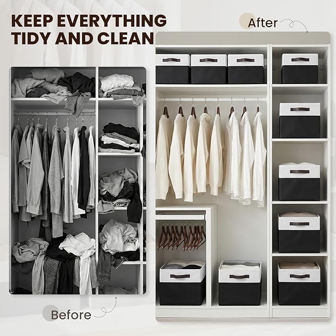 6 Pack Closet Organizers and Storage Bins, Cute Dorm Room Essentials for Clothes Beddings Bags, Under Bed Storage Containers, Apartment Essentials Baskets for Organizing (14L*10W*9.5H)