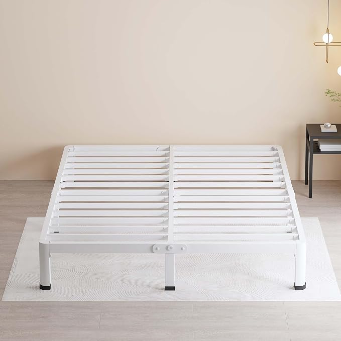 MAF 7 Inch King Metal Platform Bed Frame White with Round Corner Legs | Mattress Slide Stopper, 3000 LBS Heavy Duty Steel Slats Support, Noise Free, No Box Spring Needed, Easy Assembly, Anti-Slip