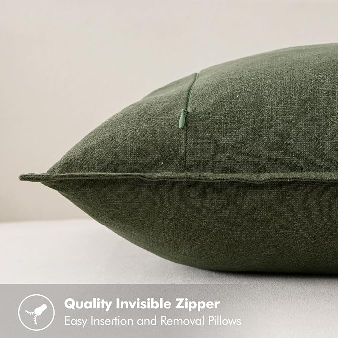 MIULEE Decorative Linen Euro Sham Pillow Covers 28x28 Inch Dark Olive Green | Boho Farmhouse Neutral Couch Throw Pillows for Bed, Pack of 2 Accent Modern Pillowcases, Sofa Livingroom Home Decor