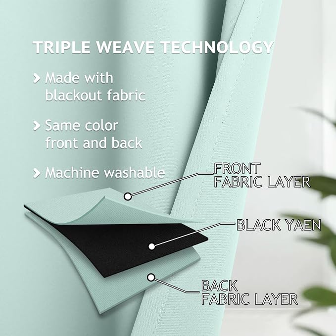 COSVIYA Grommet Room Darkening Aqua Curtains 45 inch Length for Bedroom | Light Blocking Insulated Thermal Curtains for Living Room, Blackout Thick Polyester Window Drapes,52x45 inches, 2 Panels