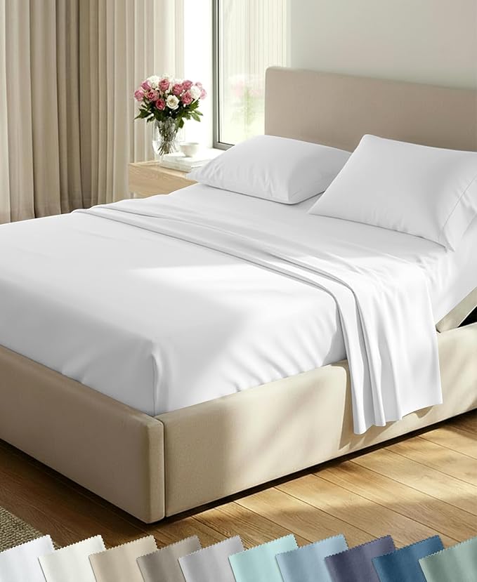 California Design Den 100% Cotton Sateen Split King Sheets, 5 Pcs, White | 400 Thread Count with Good Housekeeping Seal, Split King Sheets Sets for Adjustable Bed with 2 Separate Twin-XL Mattresses