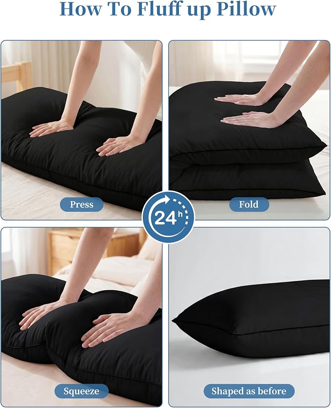 YZ HOME Full Body Pillow Insert -Large Long Bed Pillow for Side Sleeper | Full Body Pillow for Adults, Adjustable Height, Long Sleeping Breathable Bed Pillow-(Black, 20x54'')