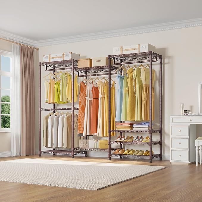 VIPEK V5 Heavy Duty Clothes Rack, Modular Closet System, Bronze | 890 lbs Load, 4 x 23.6 in hanging rods, 8 x shelves (2 adjustable), Supports expansion with accessories