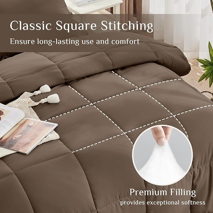 JOLLYVOGUE Oversized Queen Comforter Set, Ultra-Soft Bed in a Bag Oversized Queen Size 7 Pieces, Oeko-TEX Certified Bedding Set with Down Alternative Comforter, Sheets, Pillowcases & Shams, Brown