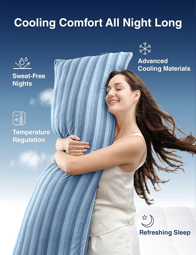 ZonLi Cooling Body Pillow for Adults, Breathable Cooling Fabric with Firm Memory Foam Support, Long Body Pillow for Side Sleepers, Gift for Men Women, 20 x 54 Inch, Light Blue
