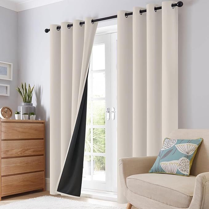 SimpleHome Cream 100% Blackout Curtains Room Darkening Living Room 54 Inch | Curtains for Bedroom,Thermal Insulated Grommet Window Drapes,Curtains for Living Room with Black Back,52 x 54 Inch,2 Panels
