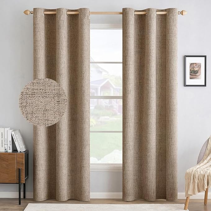 MIULEE 100% Blackout Linen Curtains for Bedroom 42x90 Inches Copper Brown | Room Darkening, Light Blocking, Thermal Insulated, Grommet Top, Linen Textured, Window Curtains for Living Room, 2 Panels