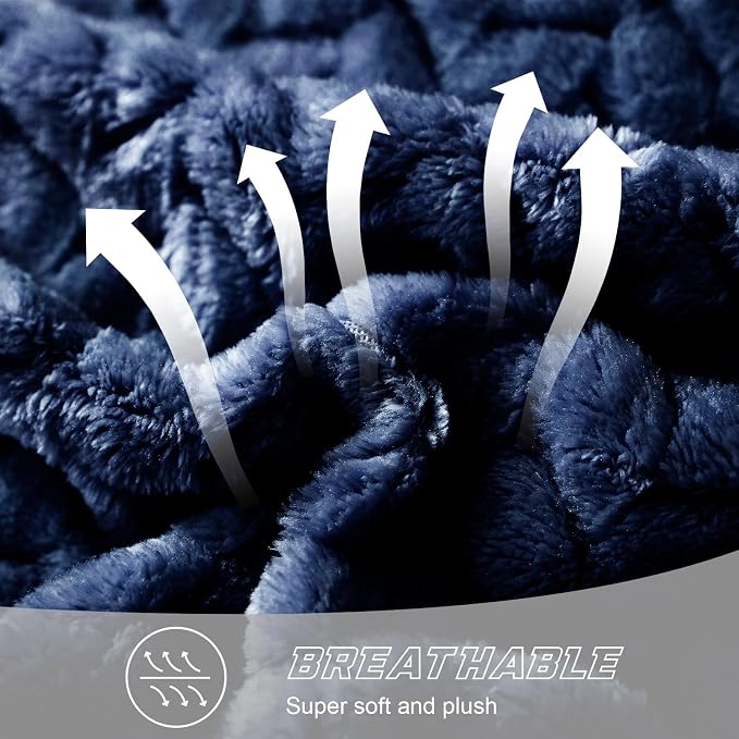Exclusivo Mezcla Fleece Throw Blanket for Couch Sofa, 50”x70”, Navy Blue | Oversized Soft Cozy Fluffy Blankets for Summer, Decorative Plush Flannel Throws for Living Room, Bedroom with Leaves Pattern