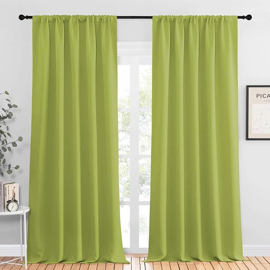 NICETOWN Blackout Curtains for Living Curtains, Fresh Green, 2 Panels, 52 by 95, Room Darkening Window Curtain Panels, Easy-Care Solid Thermal Insulated Draperies/Drapes for Daughter Room