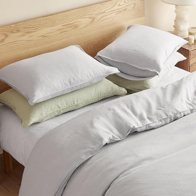 DAPU 100% French Linen Duvet Cover 3Pcs Set, 170GSM Linen Bedding, King | Soft Breathable All-Season for Hot sleepers, Corner Ties & Zipper Closure, French Linen Flax from Normandy, Fog Gray