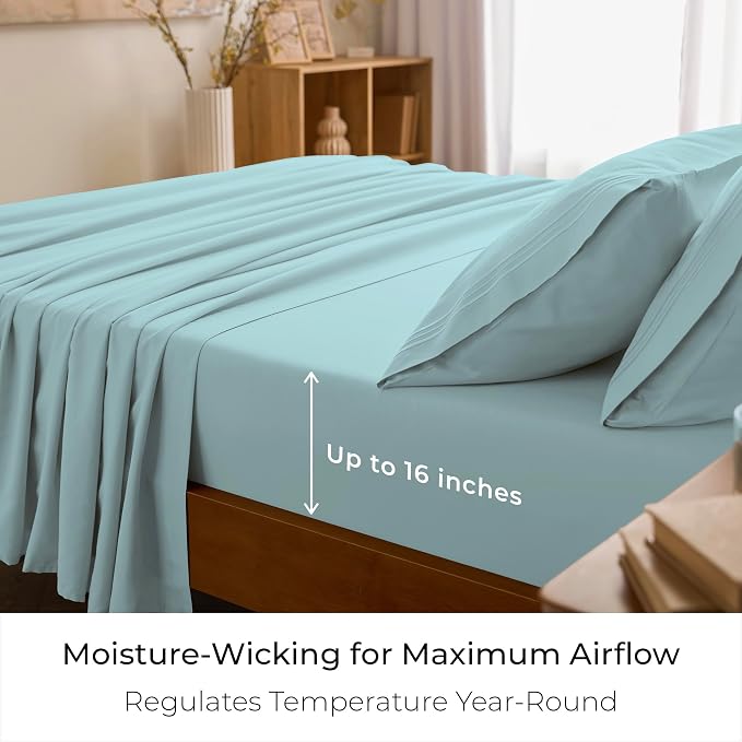 Mellanni Iconic 3-Piece, Ultra Soft Sheet Set (Twin, Aqua) | 10M+ Sleepers. Lab-tested: Sleeps Cool, Stays Bright, Strong, Smooth. Good Housekeeping Best Bedding, 7 yrs running.