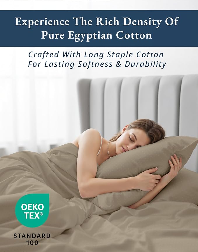 LANE LINEN Cotton Full Size Sheet Sets 100% Egyptian Cotton Sateen - Taupe | Full XL Sheets Set - 4-Piece Set, For A Luxurious Night's Sleep, For Guests And Everyday Use, Guest-Ready Comfort
