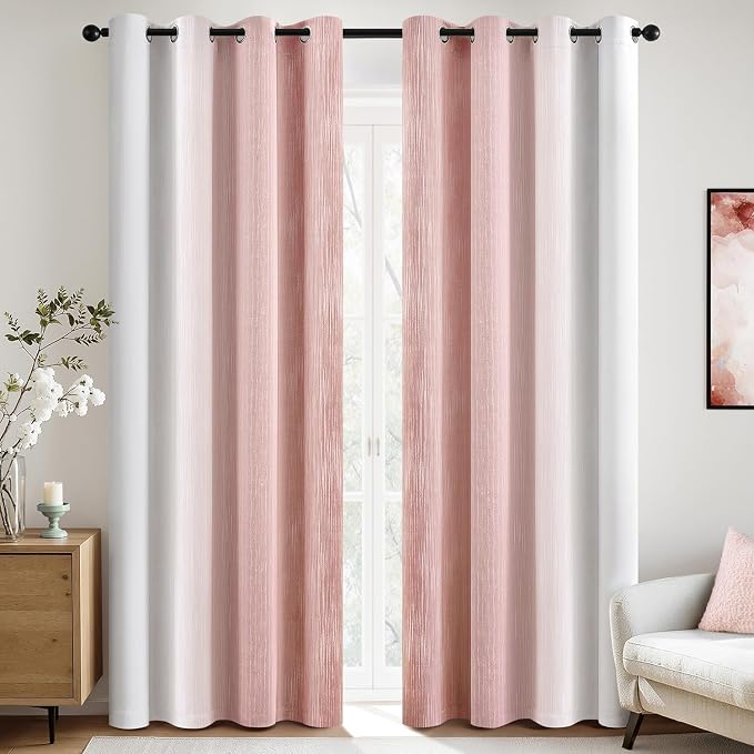 MIULEE Pink and Greyish White Ombre Blackout Curtains 52Wx96L Set of 2 | Full Room Darkening,Thermal Insulated,96 Inch Long,Grommet Drapes for Bedroom/Living Room,Modern Window Treatments